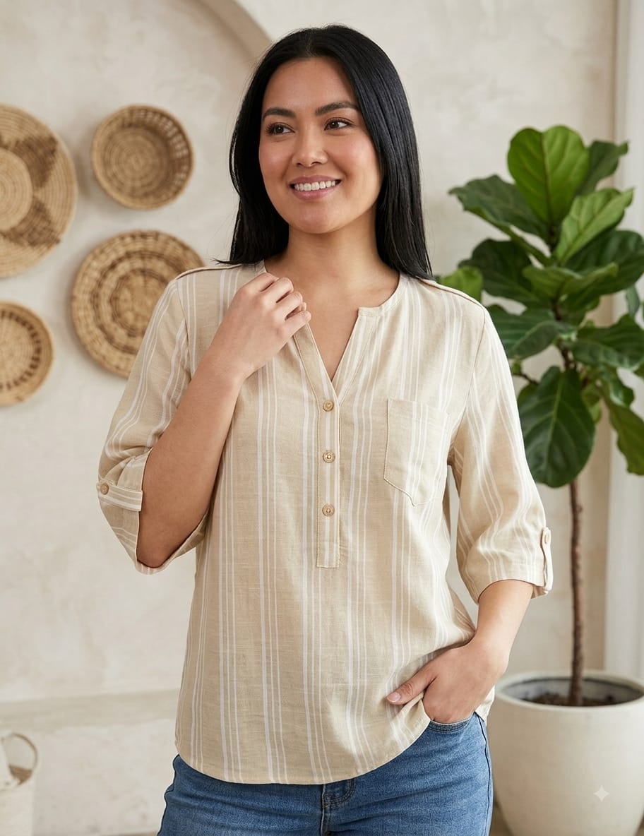 esmeralda lino rayado beige